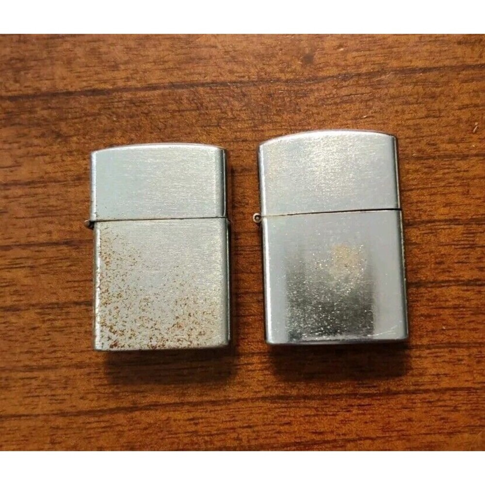 Lot Of 2 VINTAGE Lighters GOLDEN BELL & SMC Japan FLIP TOP PLAIN BRUSHED Chrome